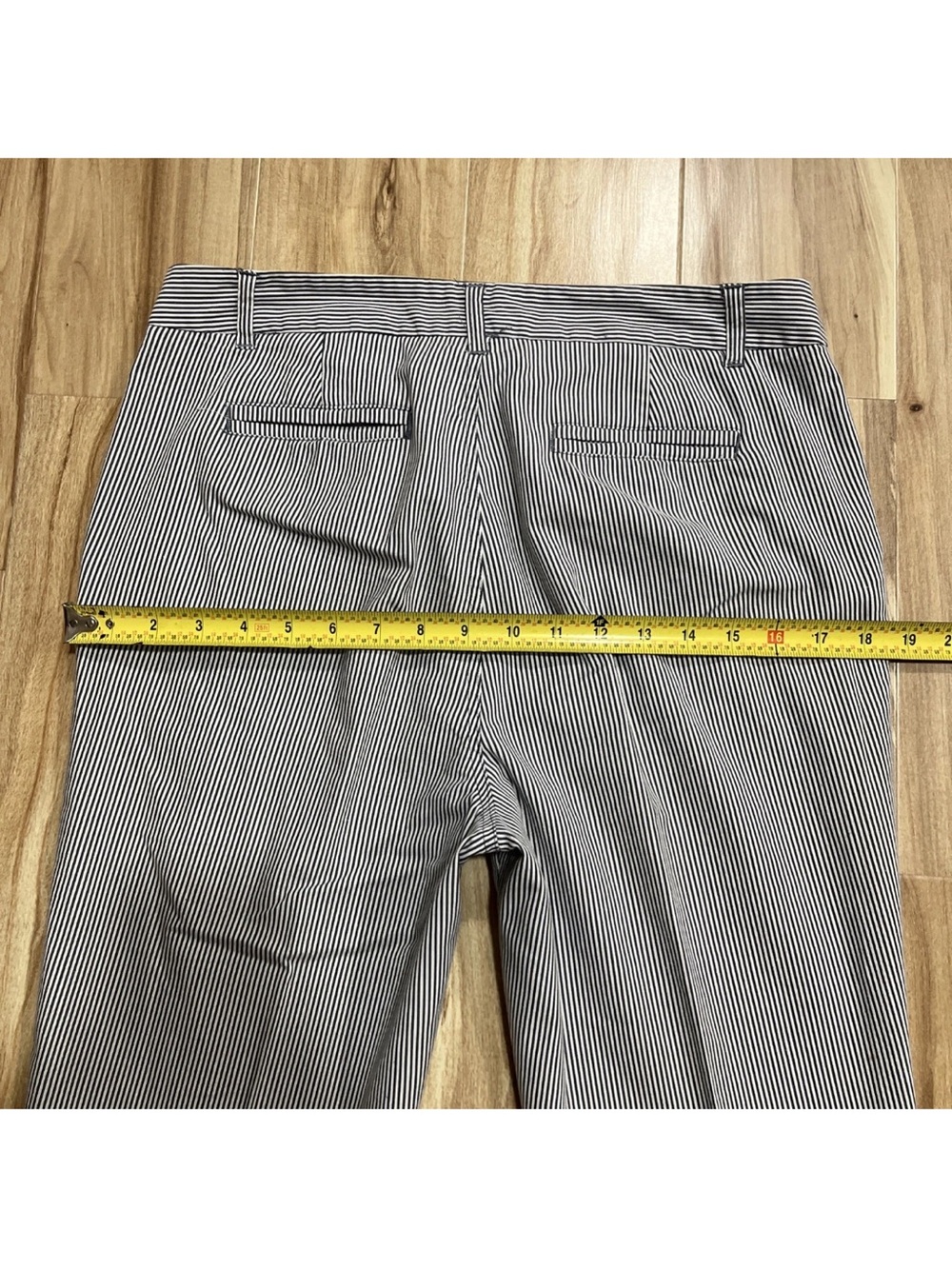 Grace Women's Blue White Pinstriped Ankle Pants - Picture 12 of 13
